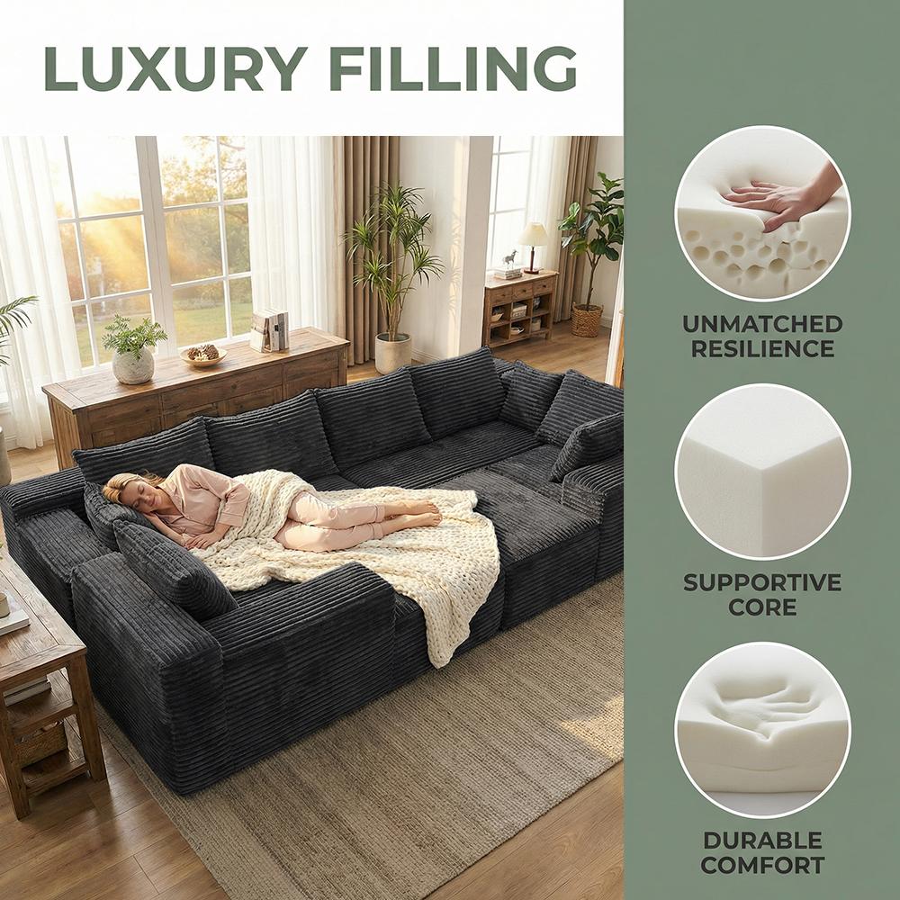 139'' Oversized U Shaped Sectional Couches, 8 Seater Modular Boneless Cloud Sofa with Chaise Lounges, 4-in-1 Flexible Combination Deep Seat Corner Large Couch,No Assembly for Living Room