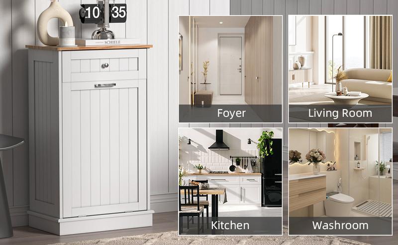 【Does Not Include Trash Can】 Spurgehom 13 Gallon Tilt-Out Hidden Trash Can Cabinet, Freestanding Garbage & Recycling Bin Holder with Pull-Out Drawer, Pet-Proof Kitchen Storage for Home