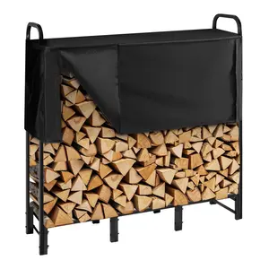 VEVOR Firewood Rack with Waterproof Cover,  , 4 ft Outdoor Firewood Holder, 1/4 Cord Storage Metal Log Holder, 400lb Max Weight Capacity, Top Covered, Powder-Coated Wood Storage Rack for Fireplace Deck