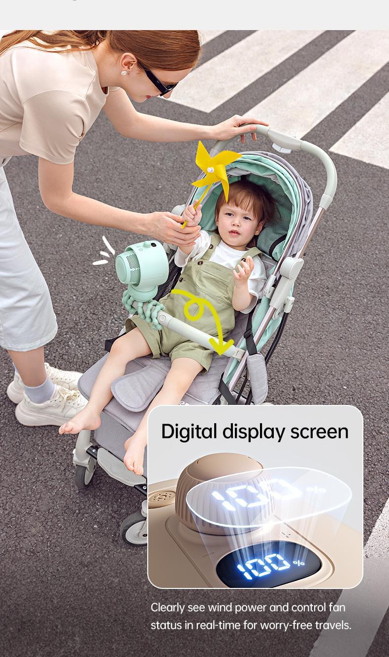 JISULIFE Stroller Fan Life2 Portable Baby Crib Fan with 100 Speeds Air Purify & Air Turbo Tech Bladeless Battery Powered for Home Office & Camping - Rubber