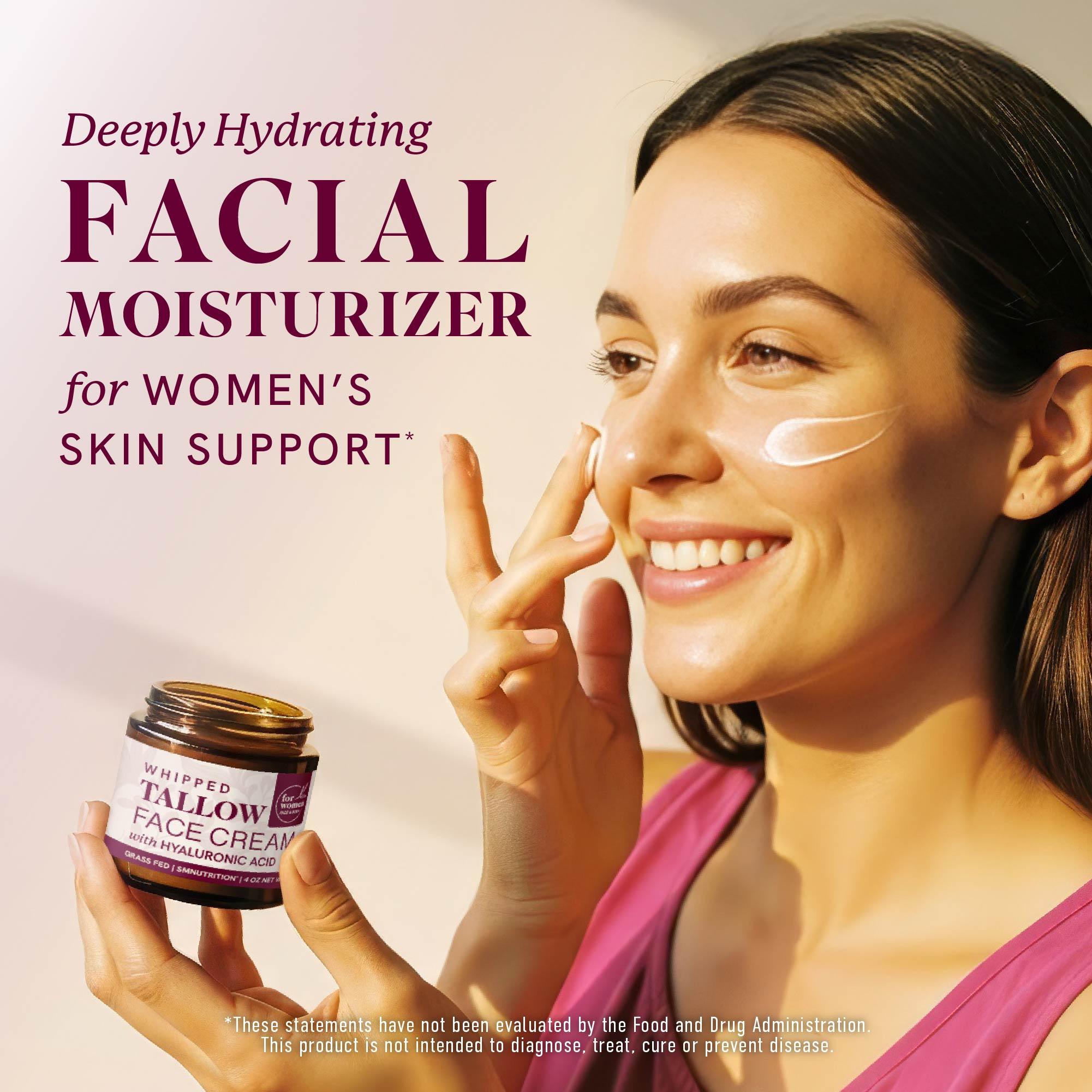 SM Nutrition Whipped Tallow Face Cream for Women with Hyaluronic Acid Jojoba & Sweet Almond Oil 4 oz Cruelty-Free Non-GMO