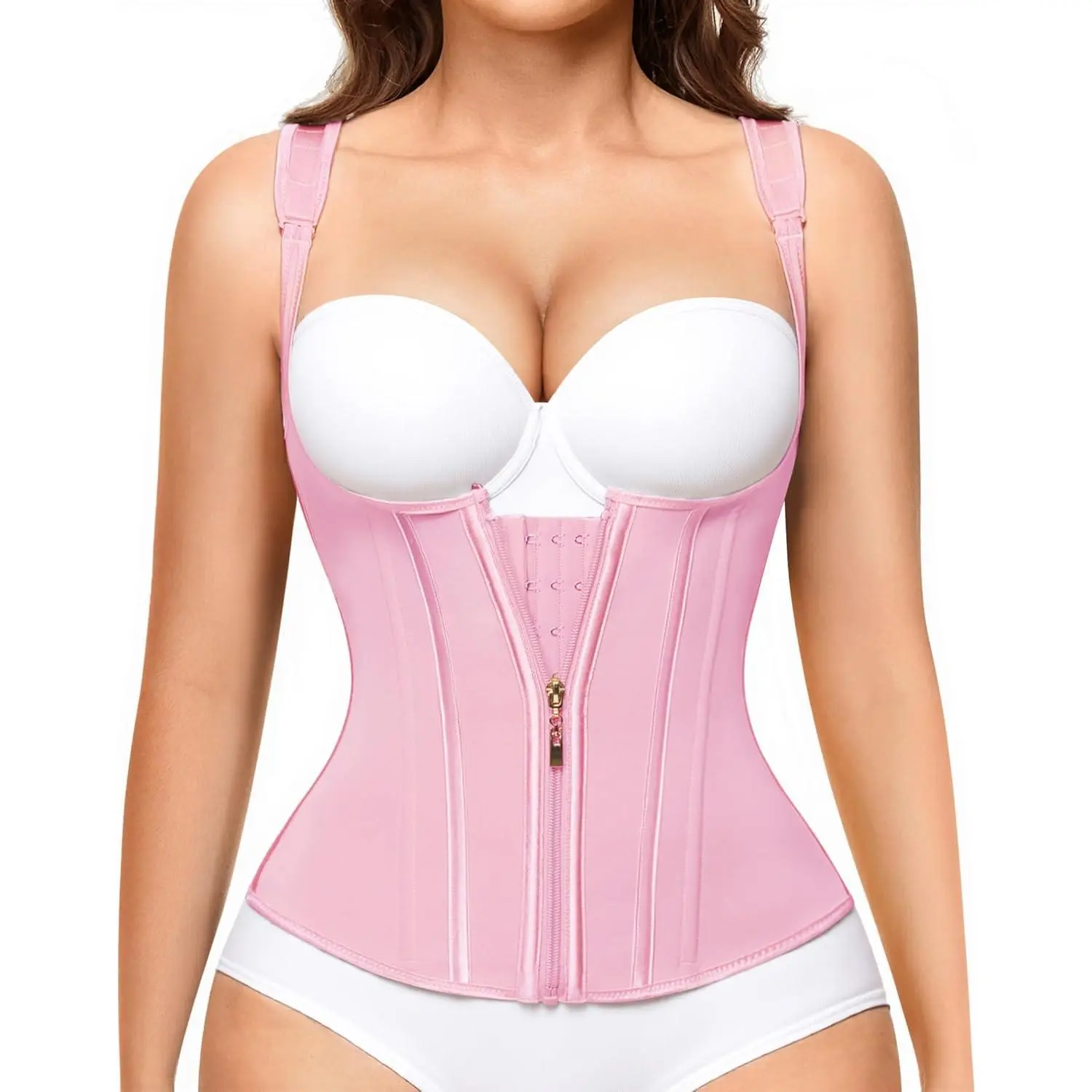 Women's Retro U-Neck Waist Reduction Shapewear (1-Pack, Plus Size, Lightweight) - Adjustable Steel-Bone Faja Corset with Front & External Zipper, Hook-and-Eye Closure for Tummy Control, Body Contouring, Back Support, Work Wear