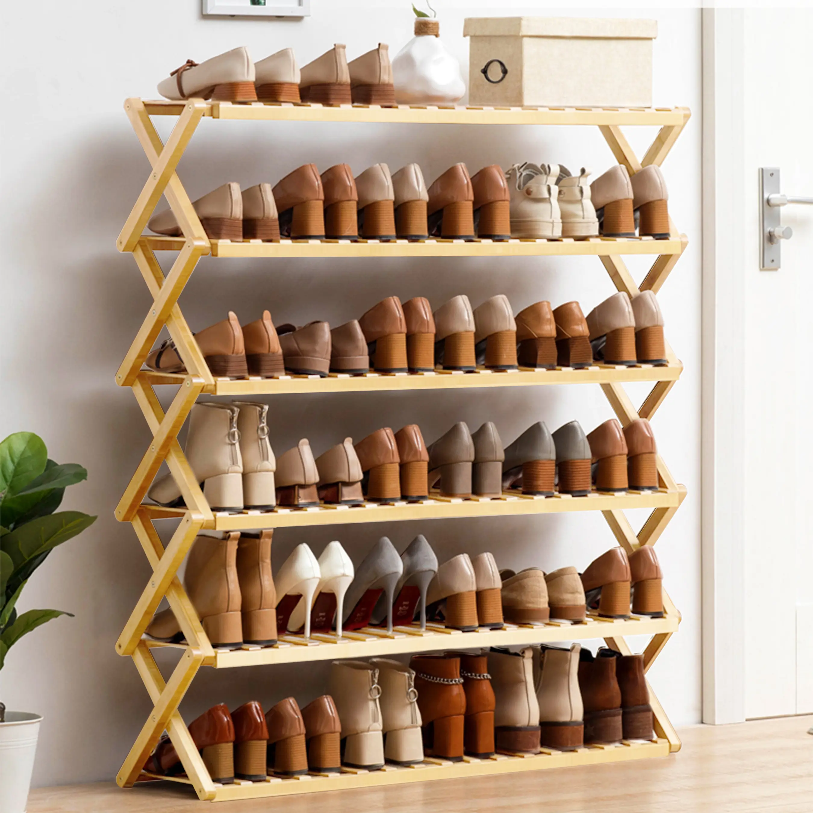 Multi-Layer Foldable Shoe Storage Racks, Free-Standing Space-Saving Organizer for Entryway, Closet