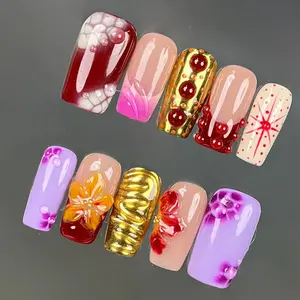 TK20 Carnival Party Press on Nails | 100% 3D Handmade Acrylic | Medium Square | Reusable& Long lasting Salon Quality | Elegant Daily & Daily Wear