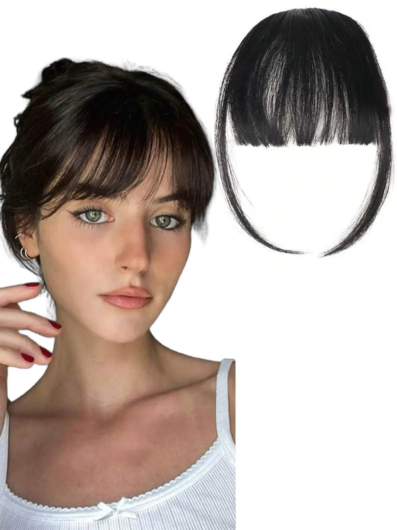 Clip On Bangs, Wispy Bangs, Black Forehead Fringe, Synthetic Air Bangs Clip In Hair Extension, Natural Hair Accessory, Natural Forehead Look, French Bangs Clip, Full Bangs, Sideburns, 6 Inches, Hairpieces