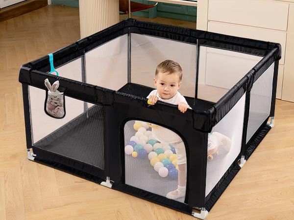 Dearlomum 50"x50"/71"x59" Extra Large Baby Playpen for Babies & Toddlers Safe Activity Center with Soft Play Fence Indoor Safety Yard Easy to Assemble Clean Nonremovable Waterproof Thick Mat Black/Gray Dearlomum 50"x50"/71"x59" Extra Large Baby Playpen for Babies & Toddlers Safe Activity Center with Soft Play Fence Indoor Safety Yard Easy to Assemble Clean Nonremovable Waterproof Thick Mat Black/Gray