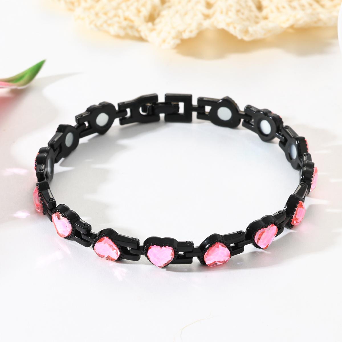 Ladies' Rose Gold Alloy Diamond Heart-Shaped Magnetic Bracelet 3500 Gauss Strong Magnetic Birthday & Christmas Gift，Valentine's Day gift, Christmas gift