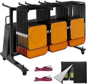 Folding Chair Rack Cart, 400 LBS Capacity for 42 Chairs or 12 Tables, Heavy Duty Folding Chair Storage Rack, Cover & Elastic Ropes & Lockable Wheels