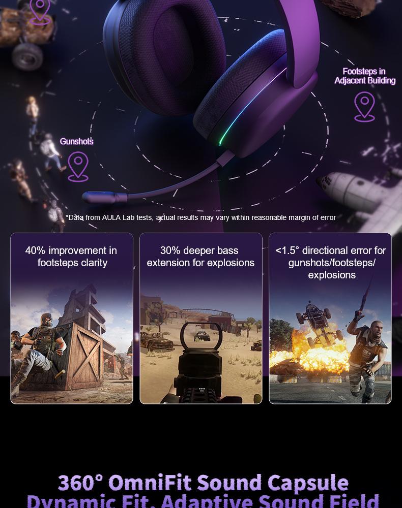 AULA G7 Pro Pink Wireless Gaming Headphones with Mic, 7.1 Surround Sound, Ultra-Low Latency, RGB Over-Ear with Noise-Canceling Mic