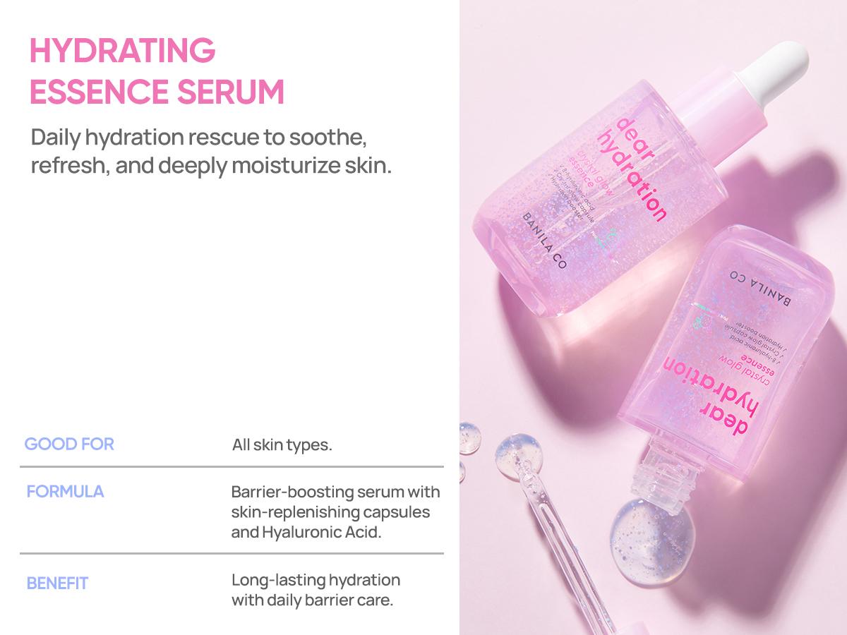 Dear Hydration Crystal Glow Essence | Pink Cactus & Biome Serum for Radiant, Moisturized Skin | Hyaluronic Acid Hydration Serum