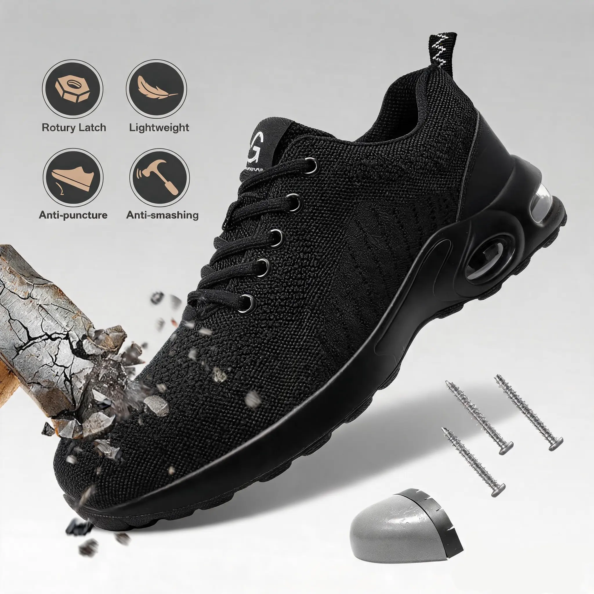 Steel Toe Indestructible Shoes Men Lightweight Puncture Resistant Safety Work Shoes Sneakers for Construction Working Breathable Lightweight Roofing Shoe Safety Industrial Work Sneakers warehouse use