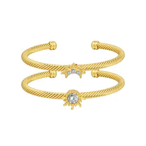 MYTYS Sun and Moon Couple Cuff Bracelets with Zircon Romantic Friendship Jewelry Symbolic Promise Gift for Women Anniversary Valentines Day Anti-allergic Fade-resistant Trendy Style