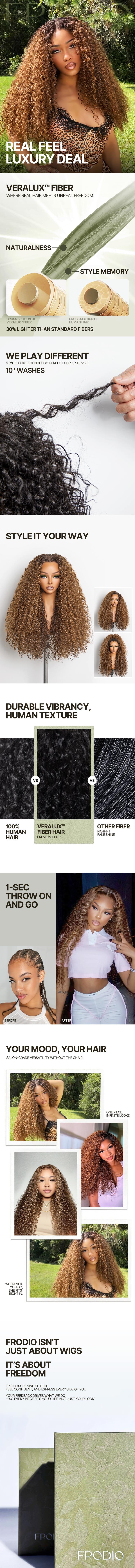 Frodio Veralux™ 13x6 HD Lace Wig Glueless Wear Go Pre-Cut Lace Wig 24” Golden Chestnut Curly Premium Fiber Wig – Full Density, Beginner Friendly Valentine's Day