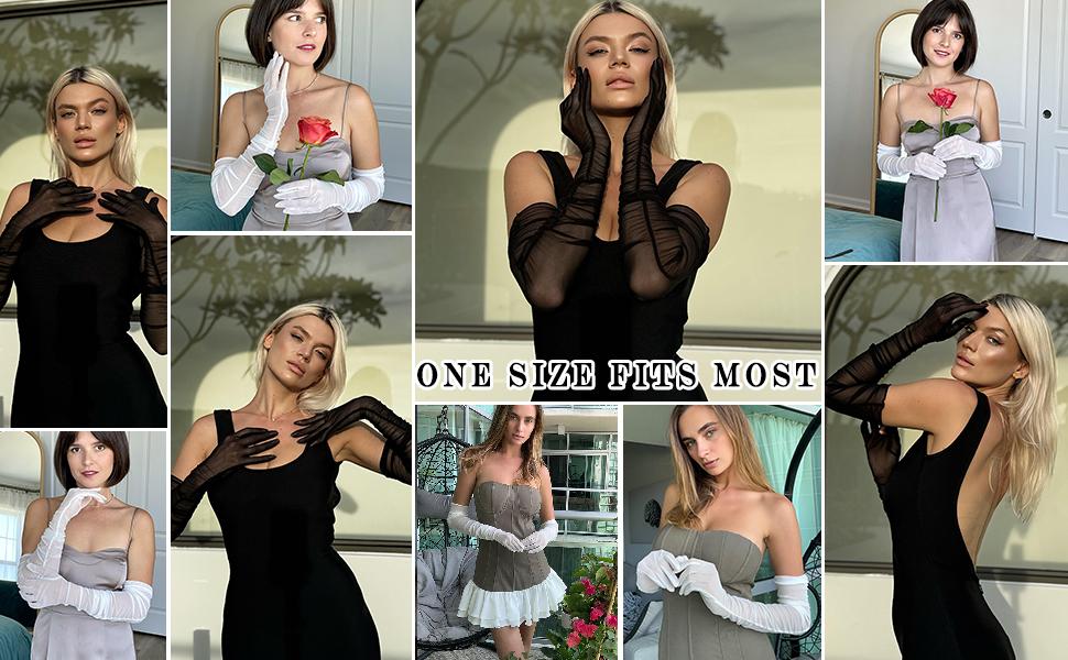 Avidlove Women's Long Sheer Gloves Tulle Mesh Gloves 1920s Wedding Opera Tea Party Dance Glove