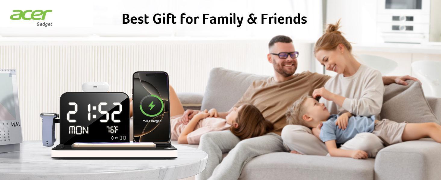 Acer 7 in 1 Wireless Charging Station Charger with Clock, LED Night Light & Temperature Display, USB-A & USB-C, Magnetic MagSafe – for iPhone, Android Phone, Apple Watch & AirPods, Gift
