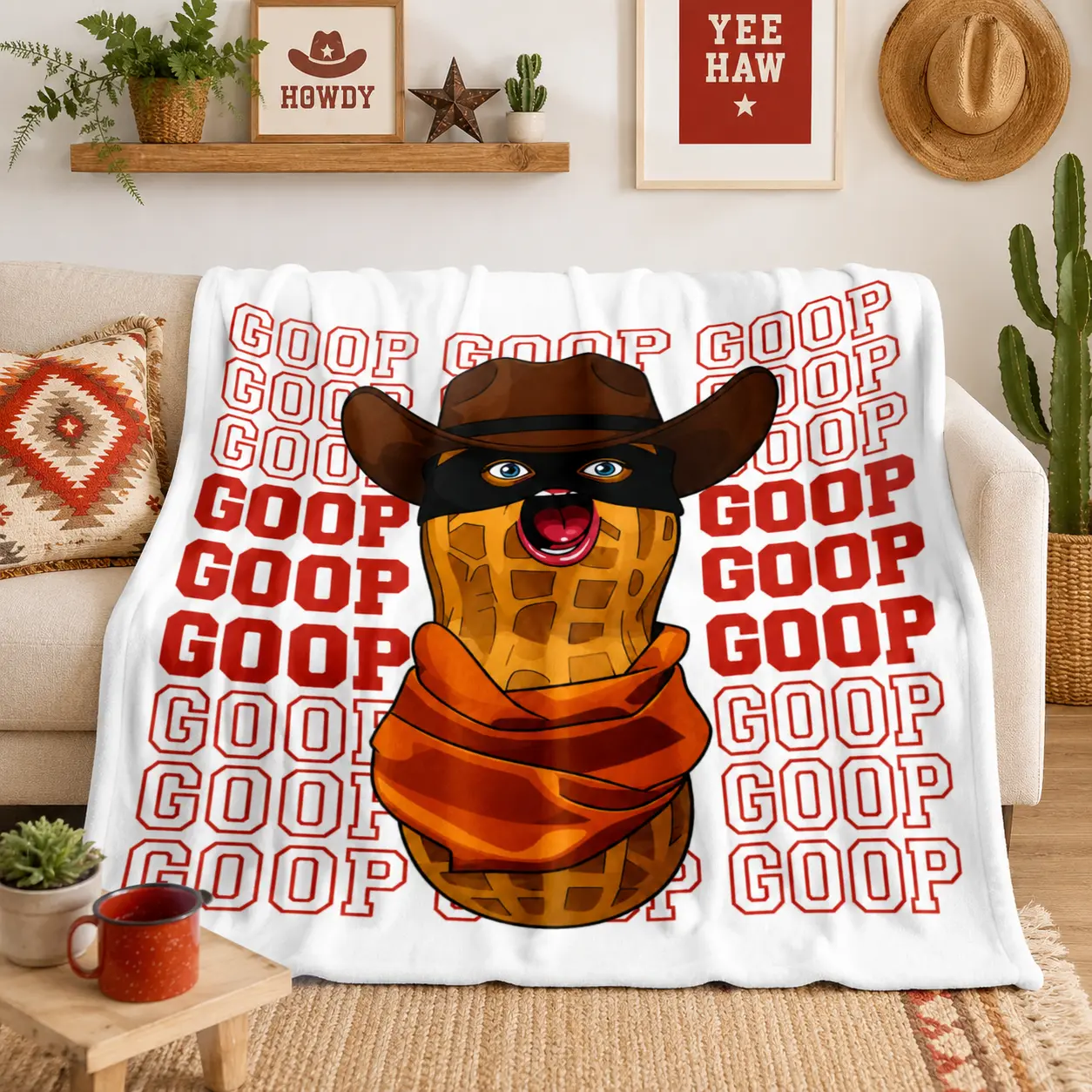 Funny Burnt Peanut Cowboy GOOP Blanket Meme Throw Blanket Weirdcore Graphic Design Home Decor For Bed Sofa Couch Game Room Funny Gift Meme Lovers Cowboy Fans Viral Trend Blanket TikTok Trending Adults Teens Kids Multi Size