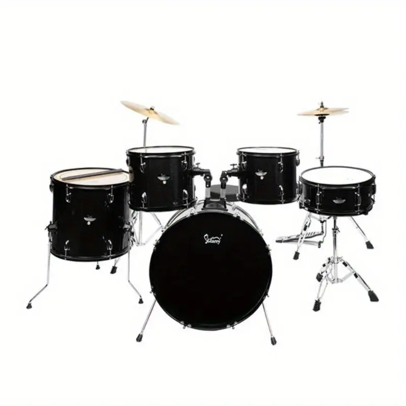 Glarry Full Size Adult Hardwood 5-Piece Percussion Drum Kit for Music Playing, Double-Skin Bass, 13 in x 11 in & 12 in x 10 in Toms, Snare, Floor Tom, 16 in Ride, 14 in Hi-Hat Cymbals, Adjustable Stool, Pedal, Drum Sticks, Percussion Instrument, Ride Cymb