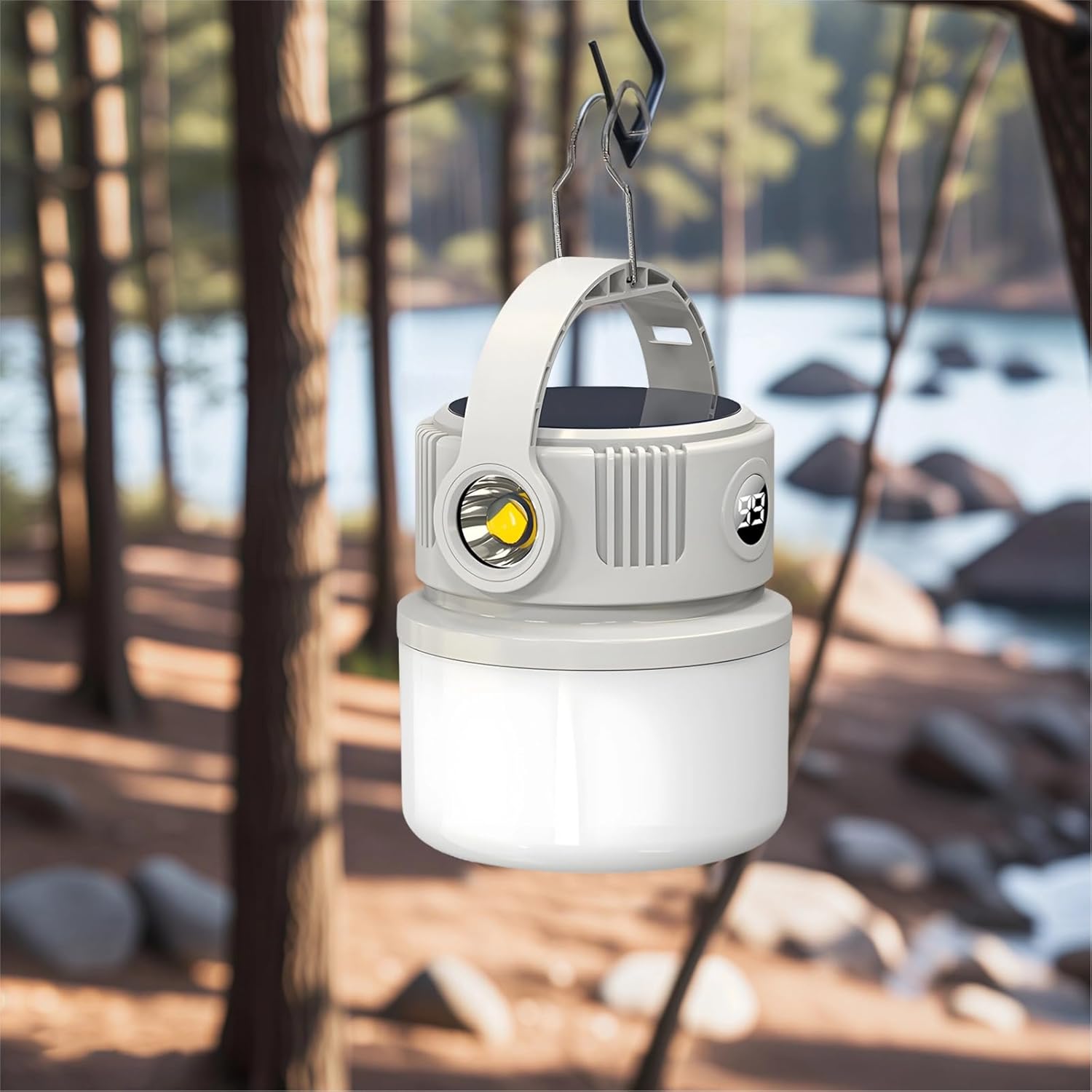 BougeRV Portable Solar Camping Lantern – LED Bulb with Hook, USB Rechargeable Hanging Tent Light, Table Lantern & Flashlight for Camping, Outdoor, Home, Office, Power Outages & Emergency Lighting