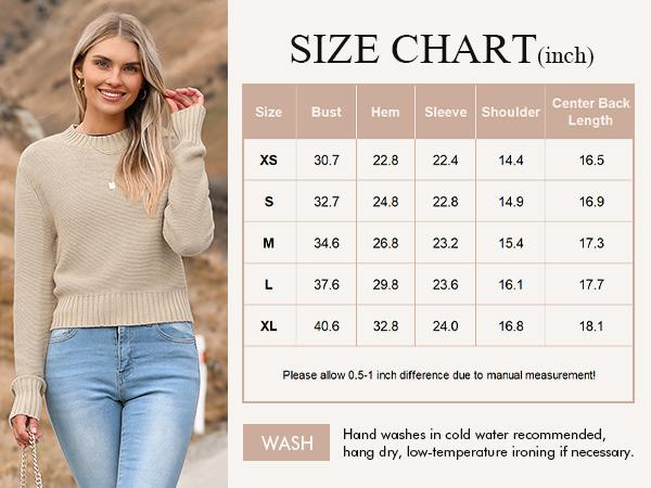 Women's Fall Crewneck Cropped Sweater Trendy Long Sleeve Ribbed Knit Pullover Jumper Tops