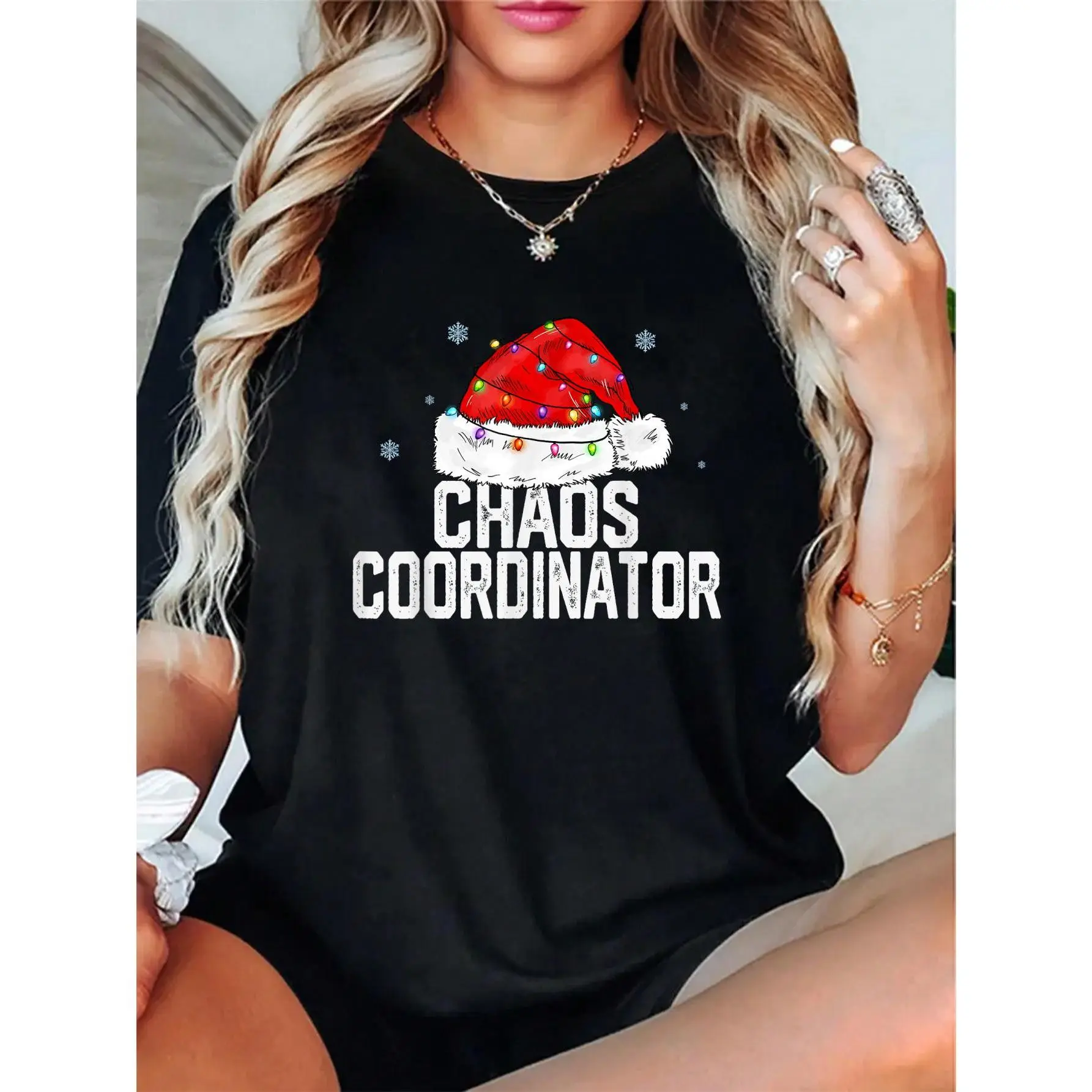 Women's Chaos Coordinator Digital Print T-Shirt - 100% Cotton, Casual Unisex Graphic Tee, All Seasons, 2XL-3XL Sizes, Check Size Chart for Christmas Family Matching Group
