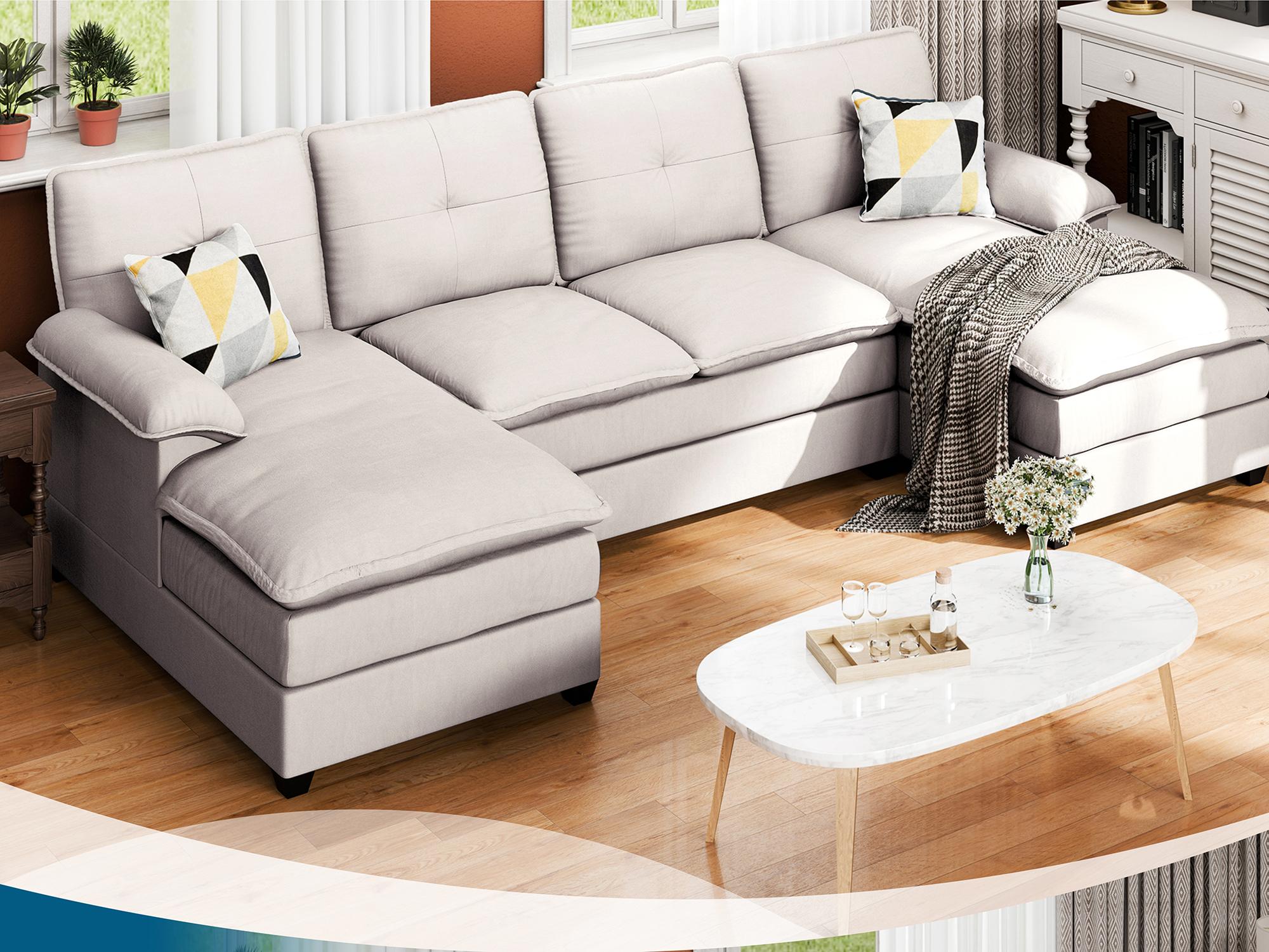 Walsunny 110" Sectional Sofa Couch, U-Shaped Sofa Sleeper with Thick Cushion & Soft Backrest,4 Seat modular Sofa new Couch for Living Room,wayfair