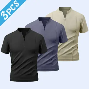 Men's 3-Pack Daily Half-Zip POLO Shirt - Soft Waffle Material, Casual Style, Hot Weather and Weekend Outings Perfect Score