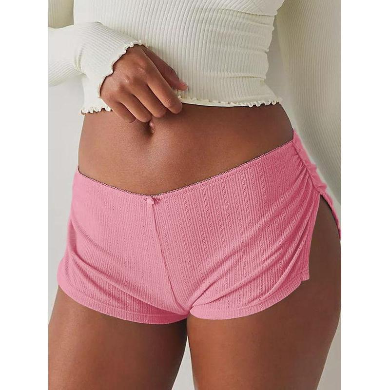 Women's Low Waist Side Slit Three-Pack Shorts Micro Stretch Pajamas Shorts Slim Fit Ruched Bottoms Cute Leggings,Available in multiple colors