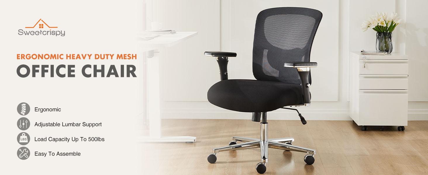 Sweet Furniture Big and Tall Office Desk Chair, 500lbs Heavy Duty Mesh Ergonomic Computer Chair with Arm and Wide Comfy Seat, Wheels for Adult Sweet Furniture Big and Tall Office Desk Chair, 500lbs Heavy Duty Mesh Ergonomic Computer Chair with Arm and Wide Comfy Seat, Wheels for Adult