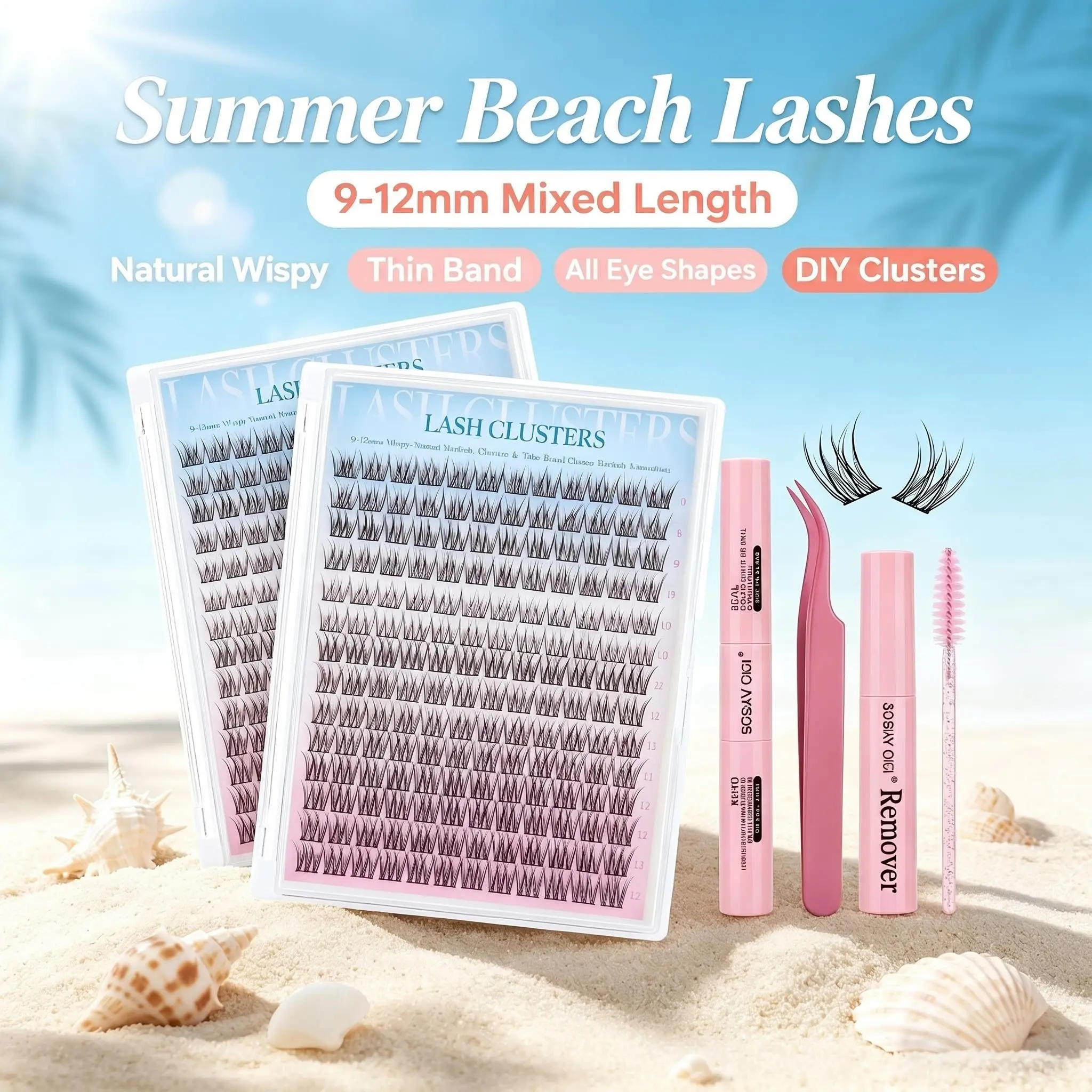 Fairy Natural Lash Clusters Kit Short Wispy Eyelash Clusters 9-12MM Black Band Cluster Lashes Extensions Kit 168Pcs C-Curly Daily Exquisite Eyelashes Clusters with Bond and Seal and Tweezers (Optional)