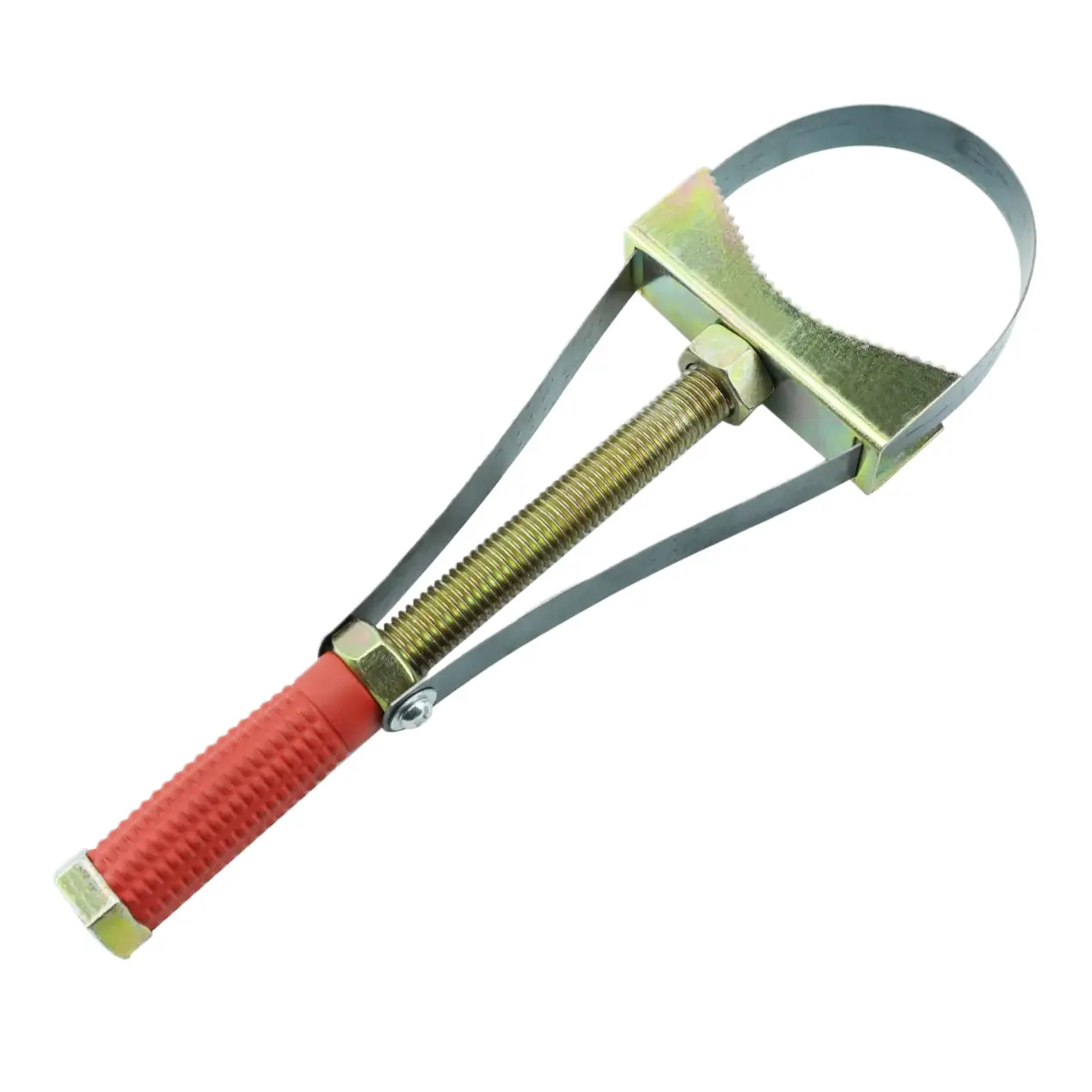 Heavy-Duty Adjustable Belt Oil Filter Wrench Removal Tool, Durable Iron Structure, 3.54-5.91in Diameter Adjustable Belt, Red Handle, Versatile Use for Removing Oil Filters from Trucks and Excavators, Automotive Repair
