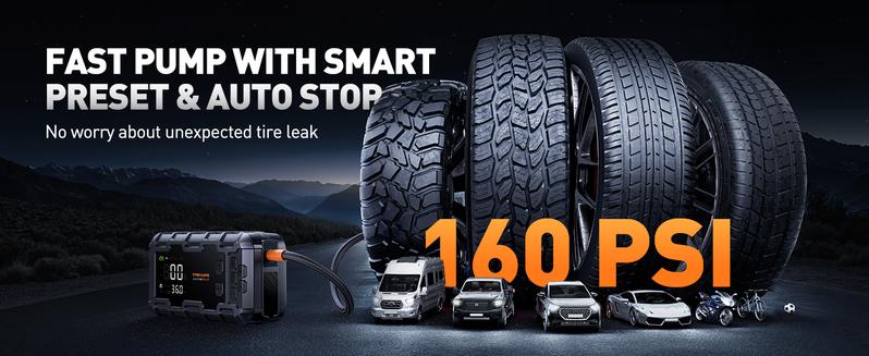 Buture 10-in-1 Portable Car Battery ultra-safe Jump Starter with Air Compressor 8000A 160PSI 45W Charger, Jump Starter Jump Box (All Gas 14L Diesel), Car Battery Jumper Starter Portable Jumper Cables, Gloves, Lights,Christmas,gift