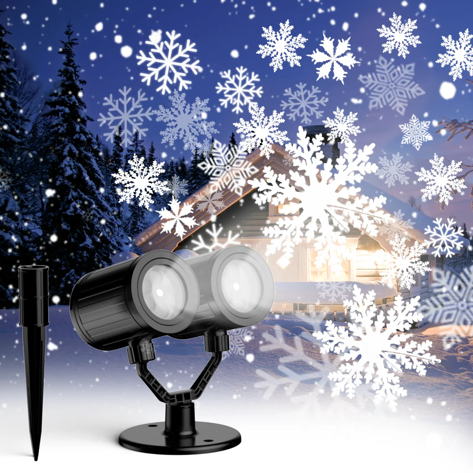 Snowflake Christmas Projector Lights 2025 Upgraded Double Head Waterproof LED Snowfall Projector for Outdoor Decor 270° Rotation IP65 Weather Resistant