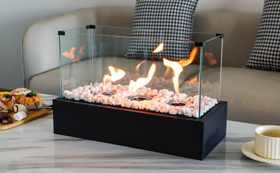 Rectangular Large Tabletop Fire Pit 18Lx8Wx11.5H'' Portable Tabletop Fireplace Clean Burning Bio Ethanol Candle Holder with 3 Combustion Chambers