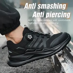Men’s lightweight, breathable steel-toe safety shoes with anti-puncture protection, non-slip soles, shock absorption, a convenient buckle, all-season work boots