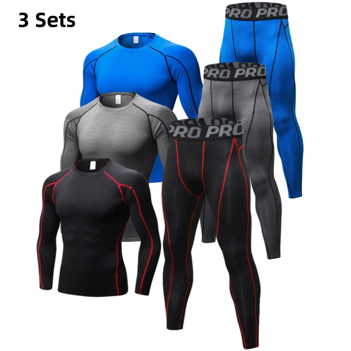 Men's 3-Set Compression Tops & Leggings, Lightweight Muscle Fit Activewear for Bodybuilding, 4-Way Stretch Moisture Wicking Training Gear