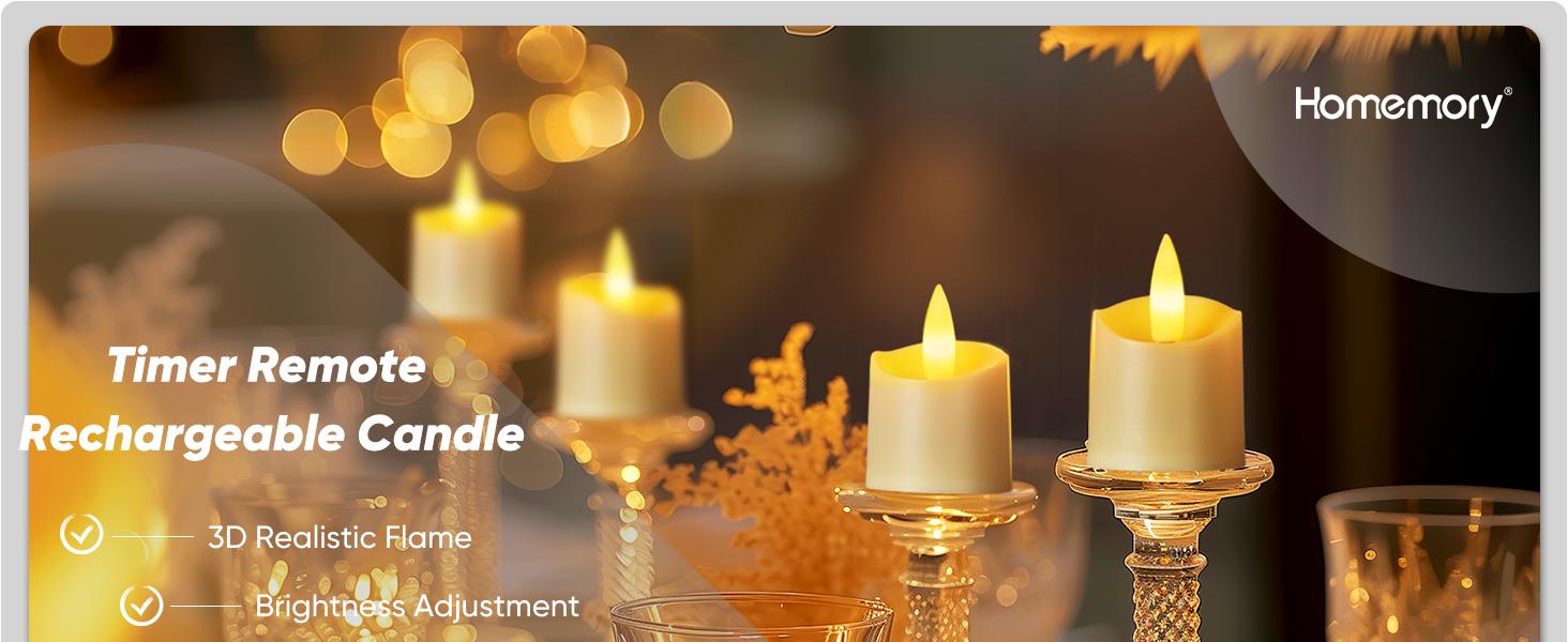 Rechargeable Flameless Candles 6 PCS LED Votive Tea Lights with Remote Control 2/4/6/8H Timer USB Charging Cable for Table Wedding Christmas Bright Soothing Lighting Modes Adjustable flameless candle light