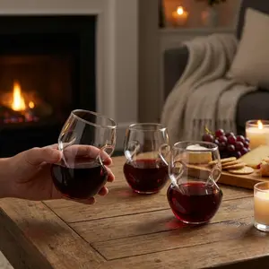 [Set of 4] Unique Dimple Design Wine Glasses | Hand-Fit Thumbprint Glassware | Aesthetic Irregular Shape Tumblers for Wine, Juice & Cocktails | Creative Housewarming Gift