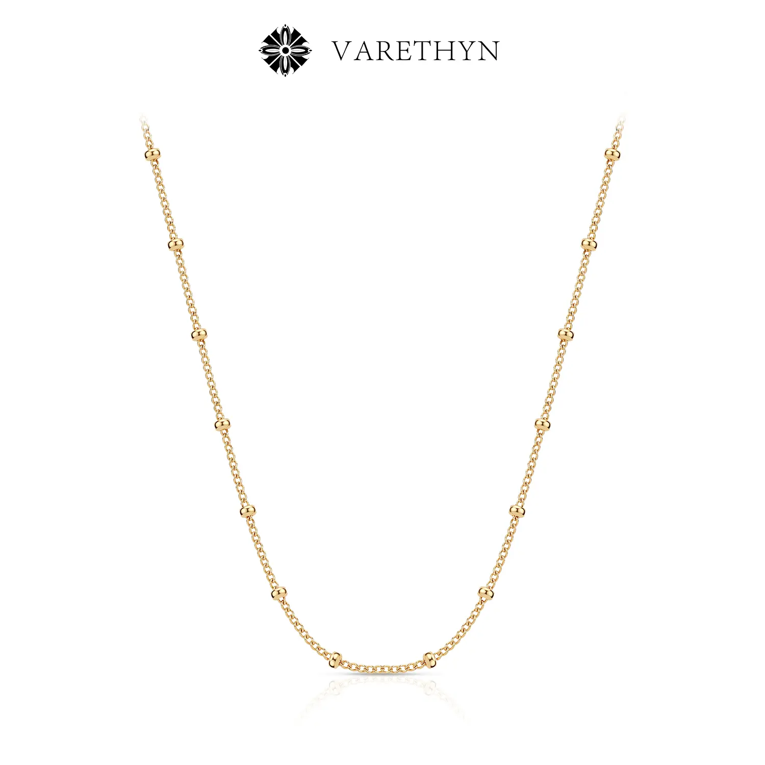 Minimalist Flat Bead Necklace | 14K Gold Plated Sideways Layering Jewelry for Women