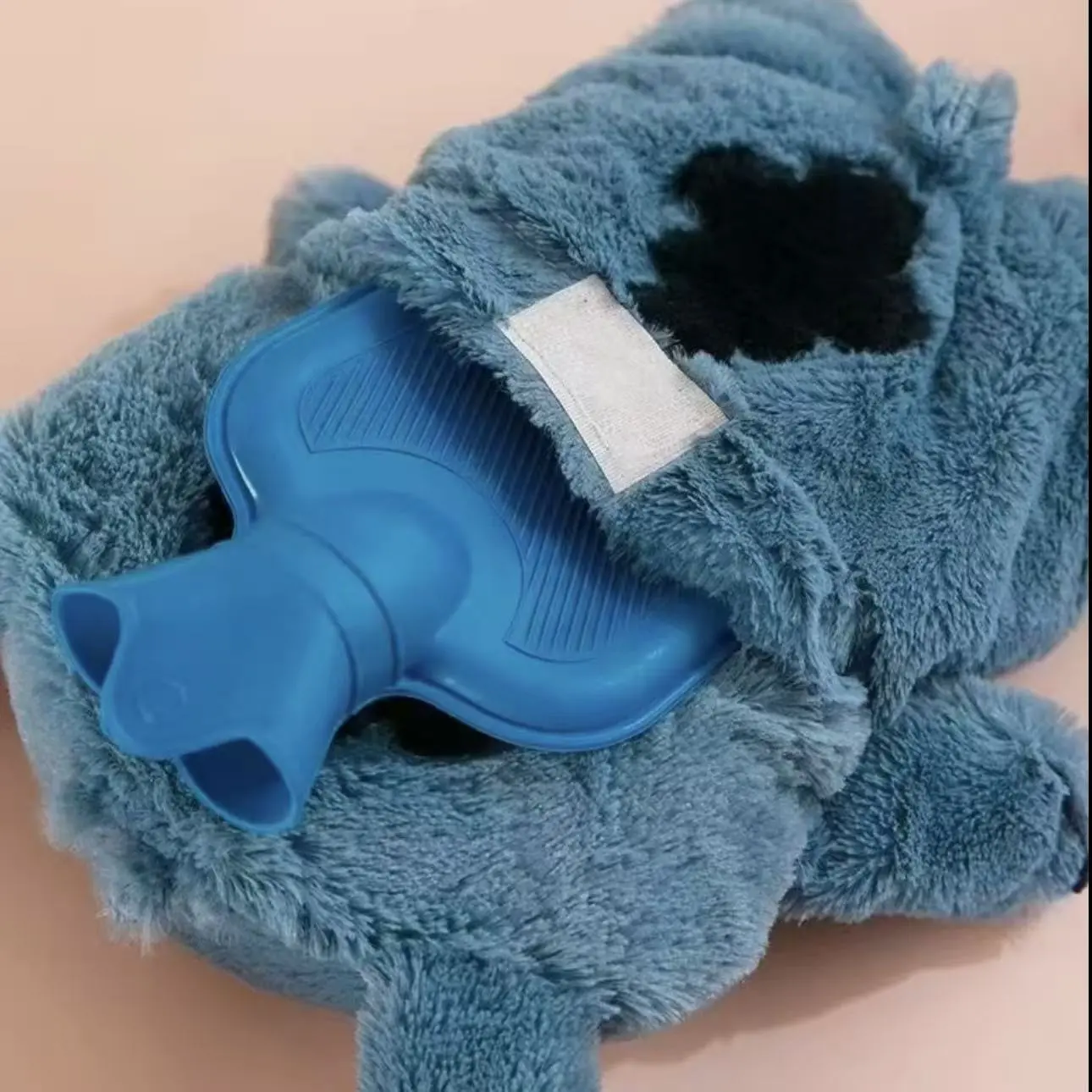 Unisex Blue Animal Shape Stuffed Toy Plush Hot Water Bottle with Super Soft Washable Fleece Cover, Safe Leakproof Removable Cover Makes Washing Simple, Winter Bed Warmer for Cramp Heat Relief, Neck-Shoulder-Back Warmth, Christmas Gift