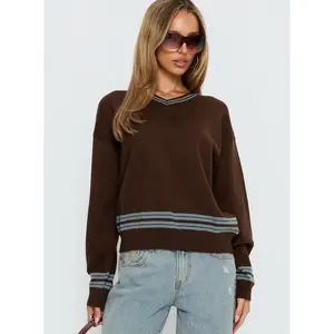 Yarnia V Neck Jumper Brown / Blue