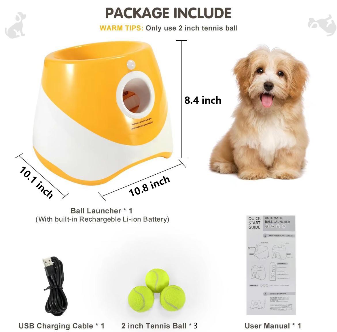 Automatic Dog Ball Launcher with 3 Mini Tennis Balls (2 Inch), 3 Adjustable Distances, Small & Medium Dogs Interactive Toy for Indoor Outdoor Play Durable Chew