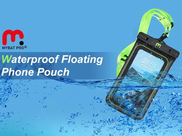 MYBAT PRO IPX8 Waterproof Transparent Protective Cellphone Pouch (Regular Size), Durable Smartphone Dry Bag with Detachable Lanyard, Universal Floating Waterproof Phone Case for Universal Phones - Black/Green