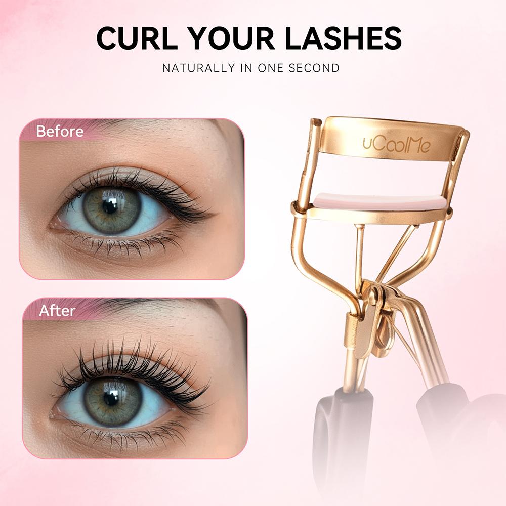 uCoolMe Silkaura Lash Curler Pro Silky Smooth Comfort Perfect Eye Contour Fit Lasting Natural Curl Luxury Metallic Design Spring Glow-Up