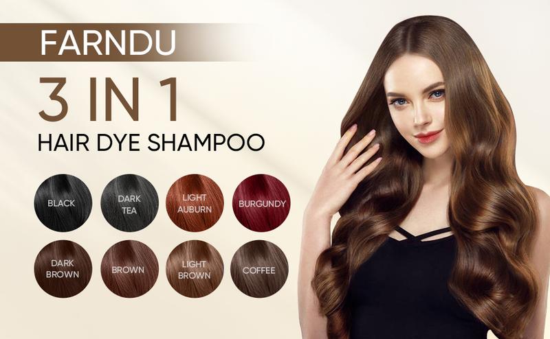 FARNDU-Hair Dye Shampoo for Men & Women, 10 Mins Hair Color, Glossy and Bright Finish, Plant Extracts, Ammonia-Free (400 mL) - Haircare, Christmas Gift