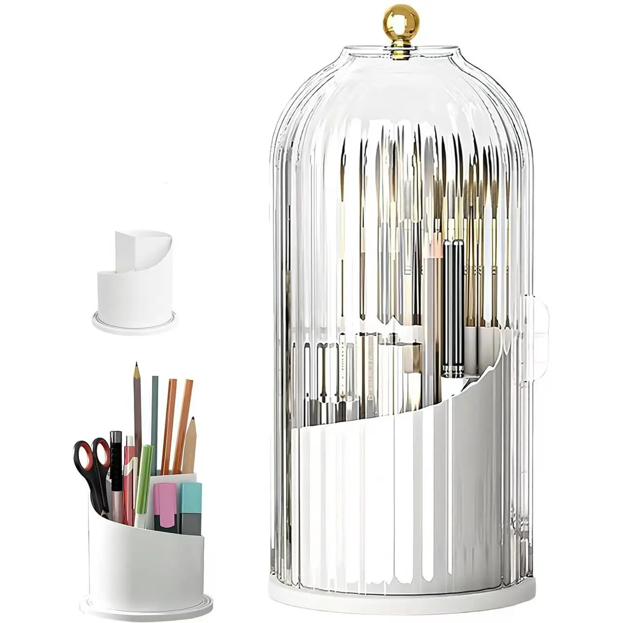 Modern Multifunctional Bacteria-Isolating Toothbrush Holder - 3-Slot Bathroom Accessory, 360° Rotating Dustproof Cover, Hidden Storage, Glass Dome, Durable Metal Base, Waterproof Multi-Section Toothbrush Protector, Moisture Block