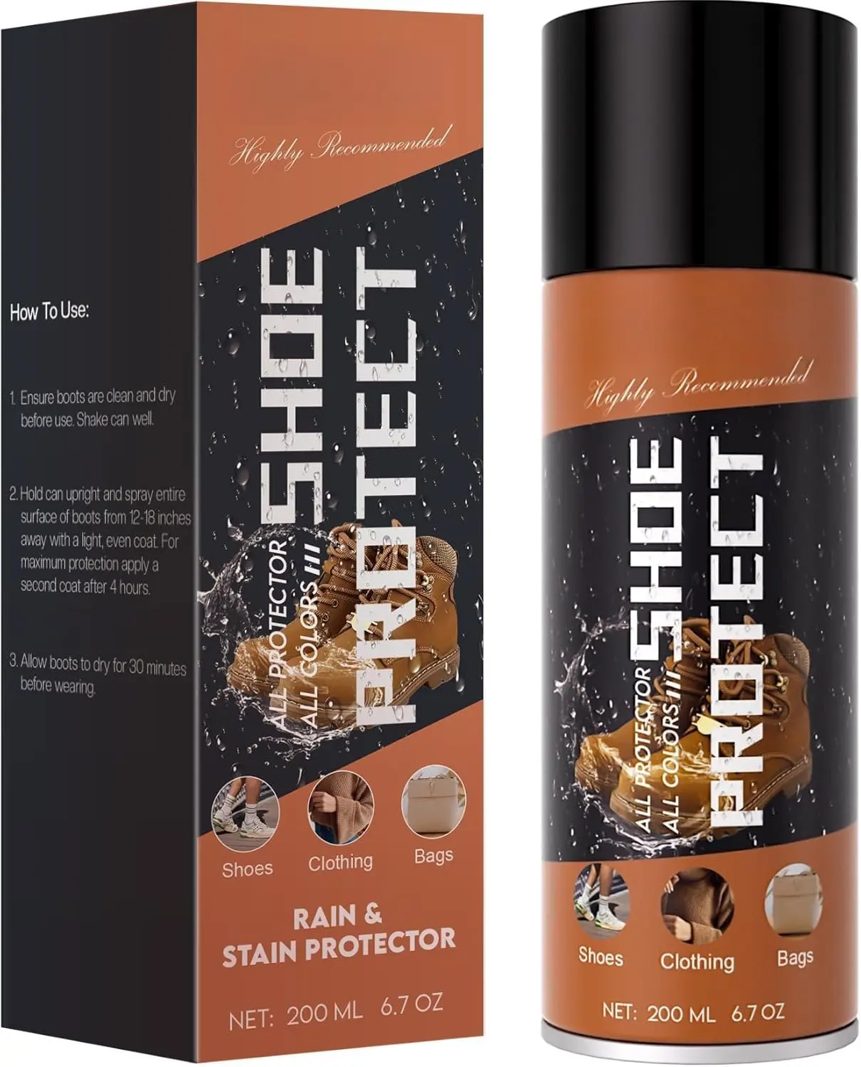 Protect Shoe Protector Spray - Rain & Stain Water Repellent - Waterproofing Spray for Leather Suede Hats 6.76 OZ