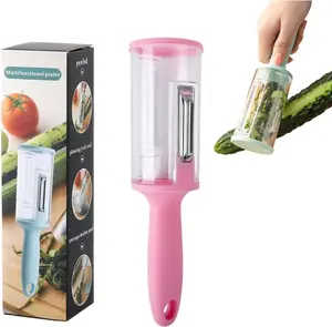 Stainless Steel Multifunctional Vegetable Peeler with Fish Scaler – Anti-Splash Kitchen Tool For Veggie, Fruit (Pink)