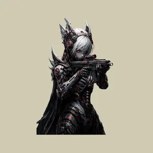 Cyberpunk Robot Girl Tactical Gun Vinyl Sticker, Futuristic Mecha Anime Decal for Laptop Water Bottle Car Phone