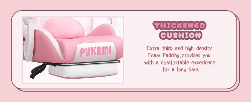 PUKAMI Pink Gaming Chair with Cute Cat Ears and Cat Paw Cushion Pillow,Ergonomic Gaming Chair for Teen with Footrest and Headrest Pillow,Pink Reclining Game Chair for Girl