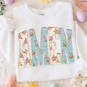 Amen Pearls Sweatshirt, Easter Floral Christian Pearls Sweatshirt, Retro Rose Floral Sweater,  Print Tee, Andrew Clothings